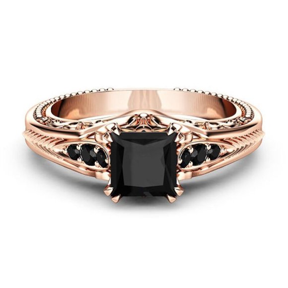 New! Princess Black Diamond Ring 14K Rose Gold Plated - Picture 1 of 4